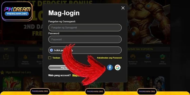 Mag login sa PHDream Google at Facebook