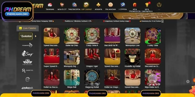 Mga Sikat na Laro sa Live Casino ng PHDream